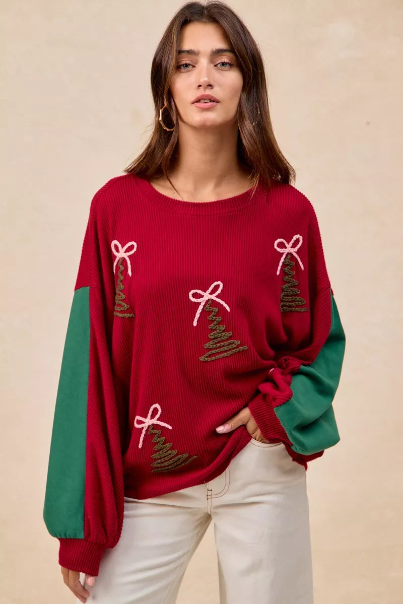 BiBi Christmas Theme Tree Embroidered Sweater