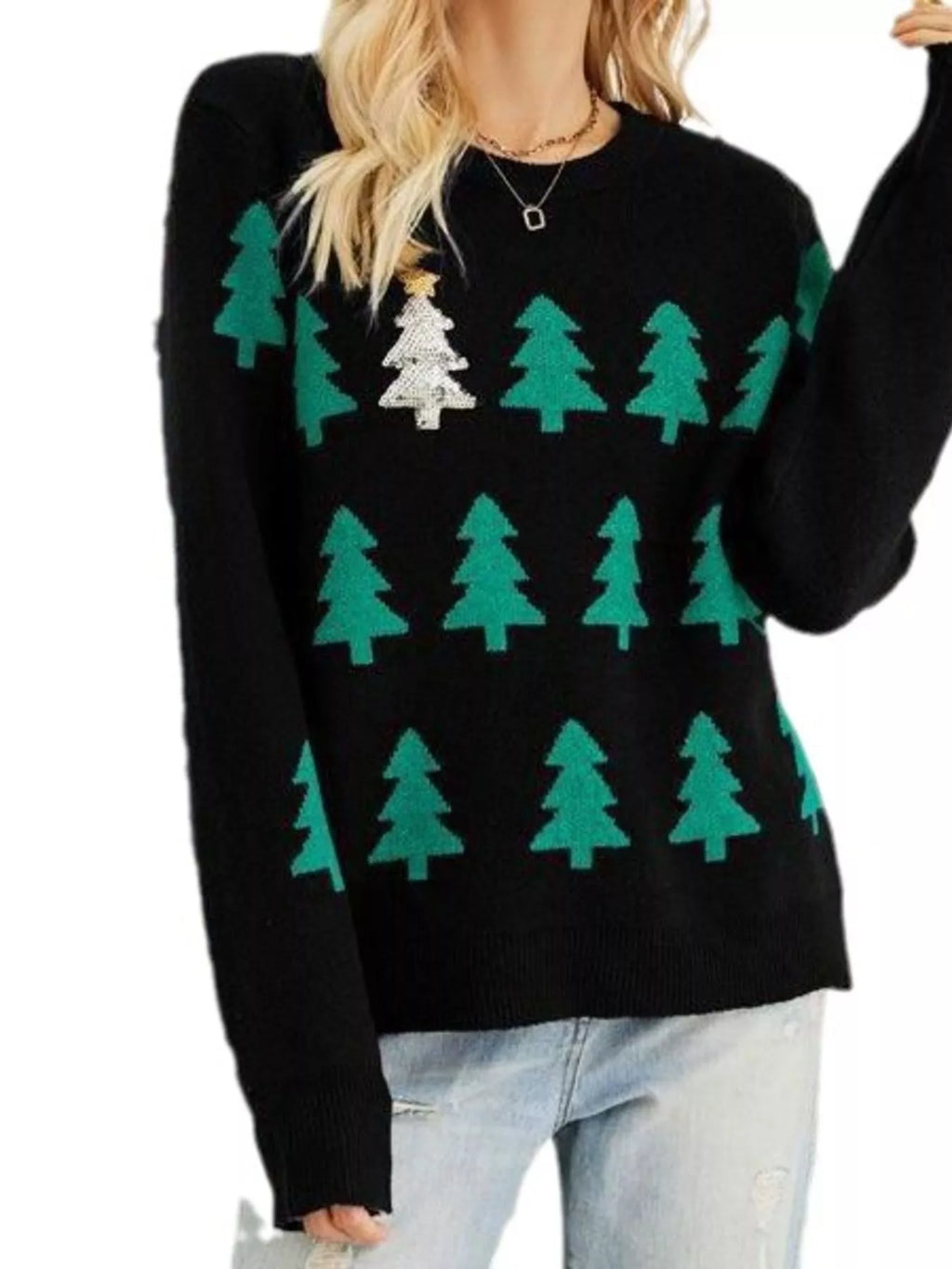 Christmas Tree Pattern Long Sleeve Sweater