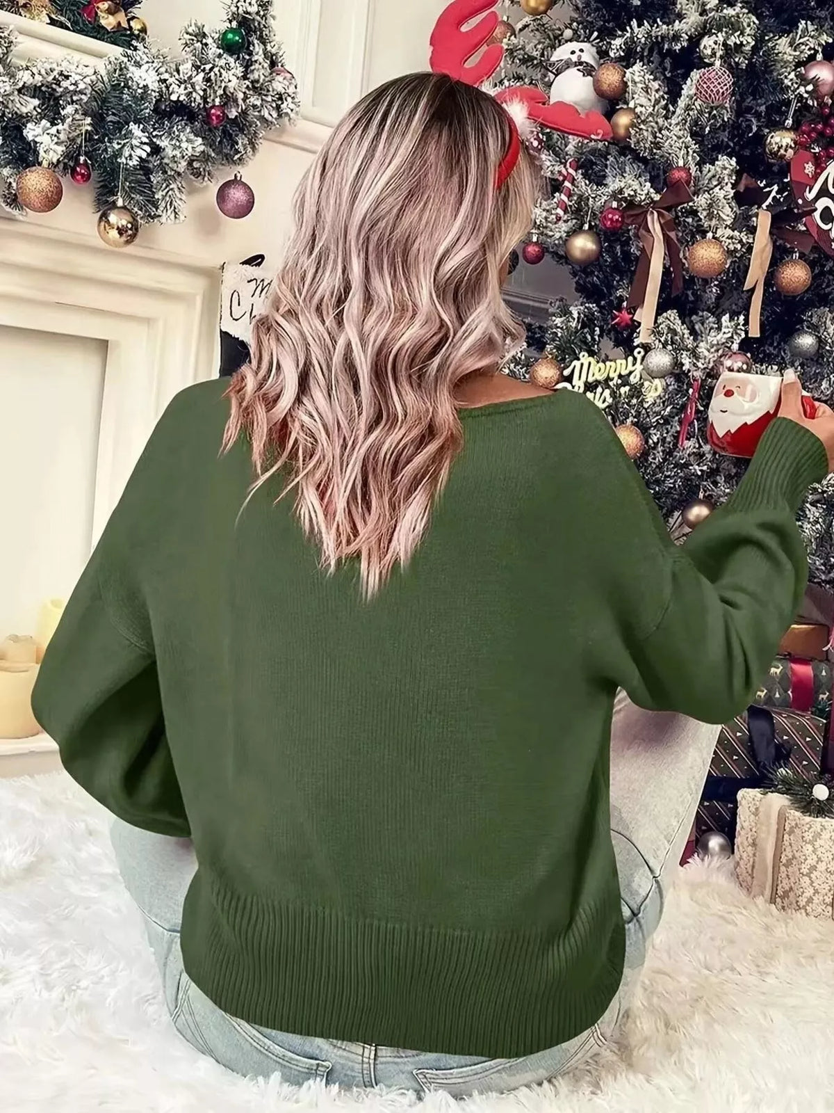 Merry Round Neck Dropped Shoulder Christmas Sweater