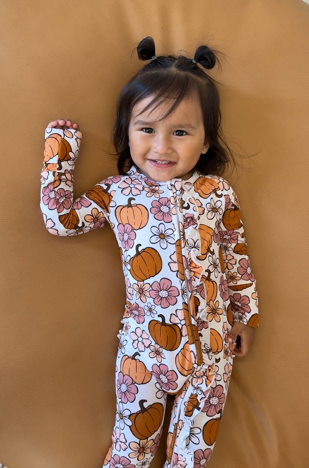 Autumn Floral Ruffle Bamboo Zippy