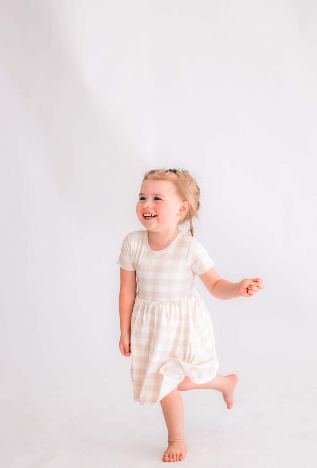 Neutral Gingham Bamboo Twirl Dress