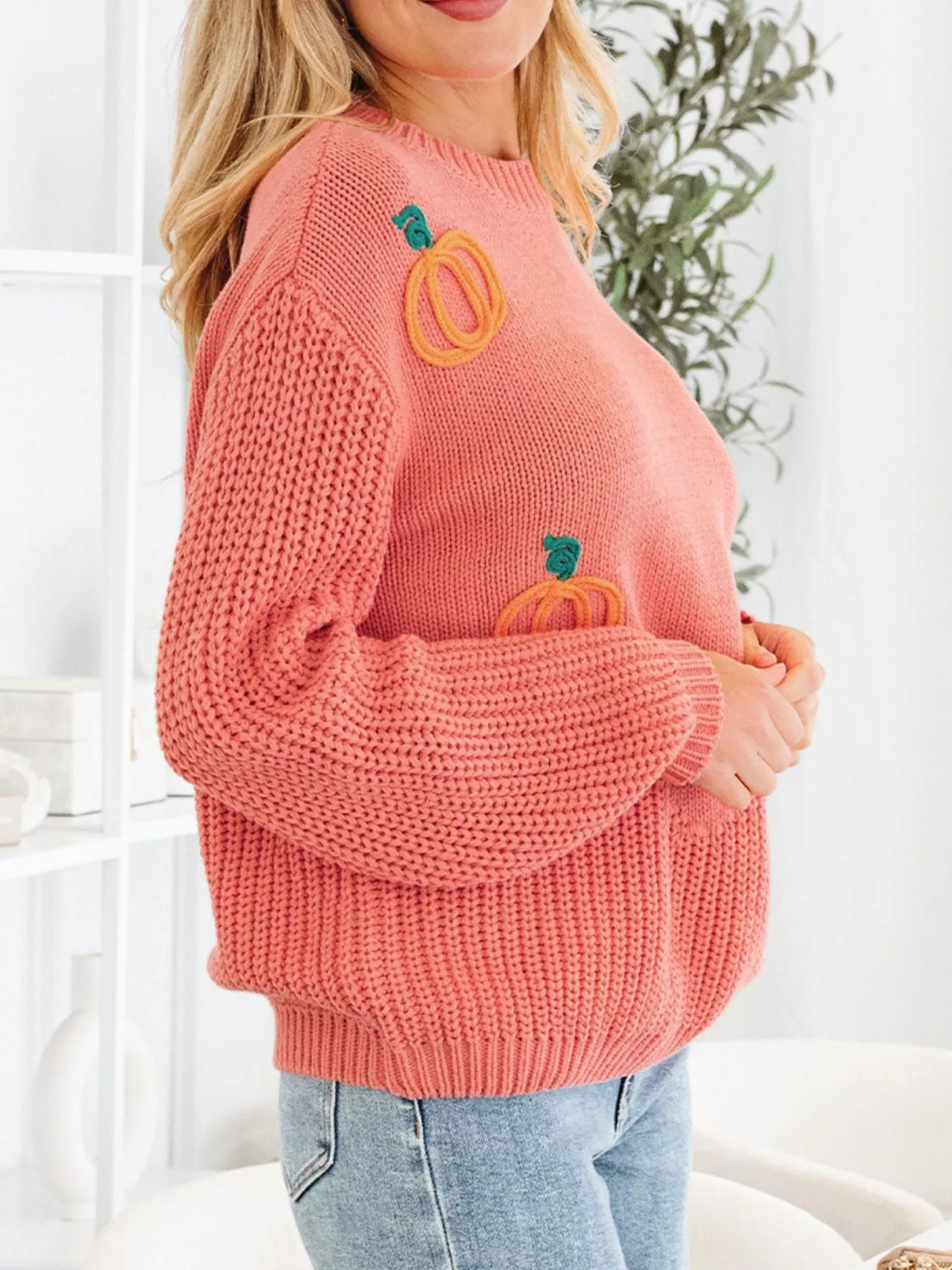 Pumpkin Embroidered Thanksgiving Holiday Sweater