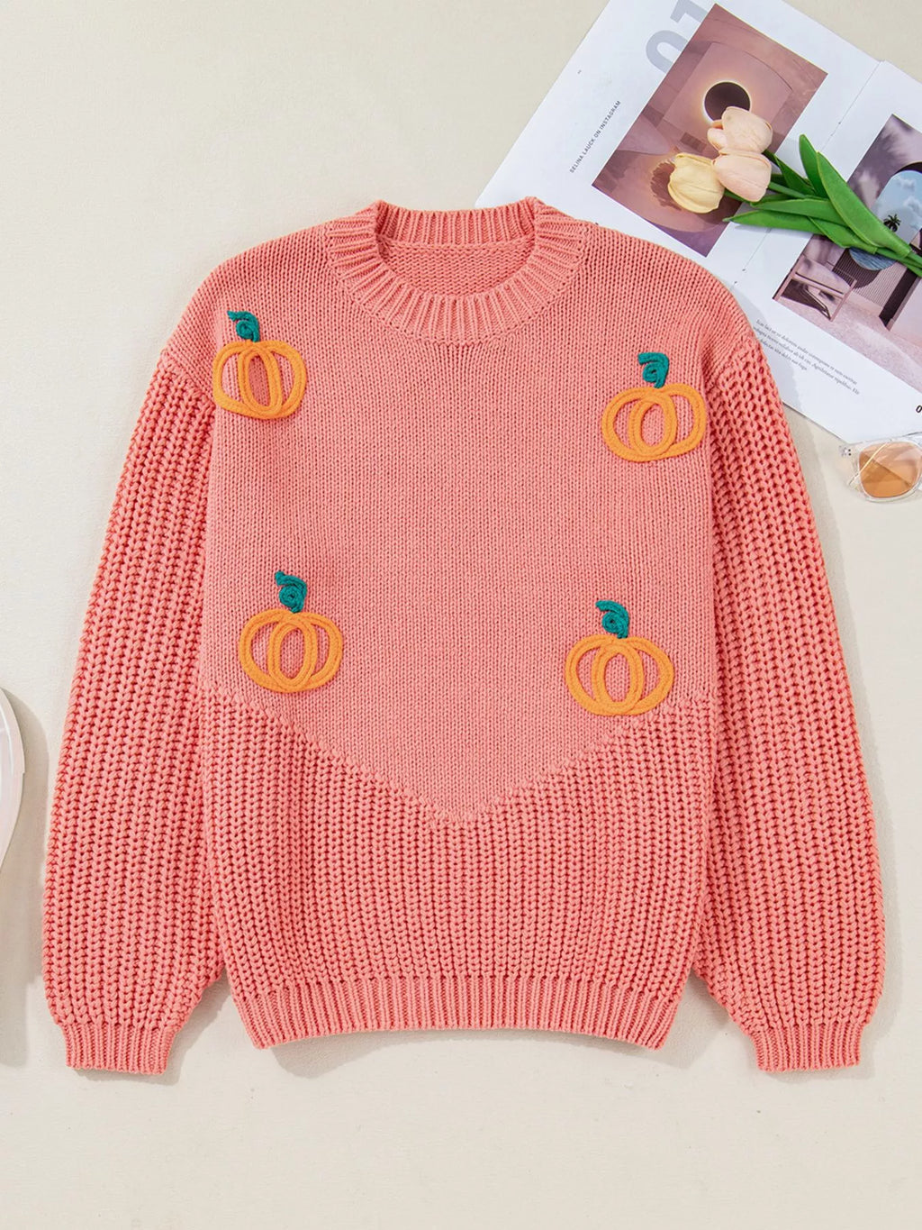 Pumpkin Embroidered Thanksgiving Holiday Sweater