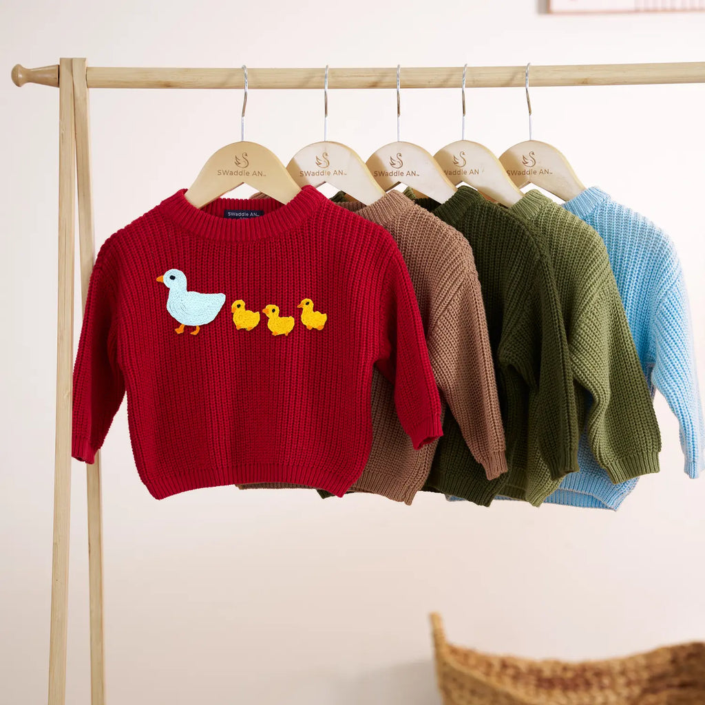 Hand Embroidered Marching Ducks Baby Knit Sweater – Stitching Tales Shop