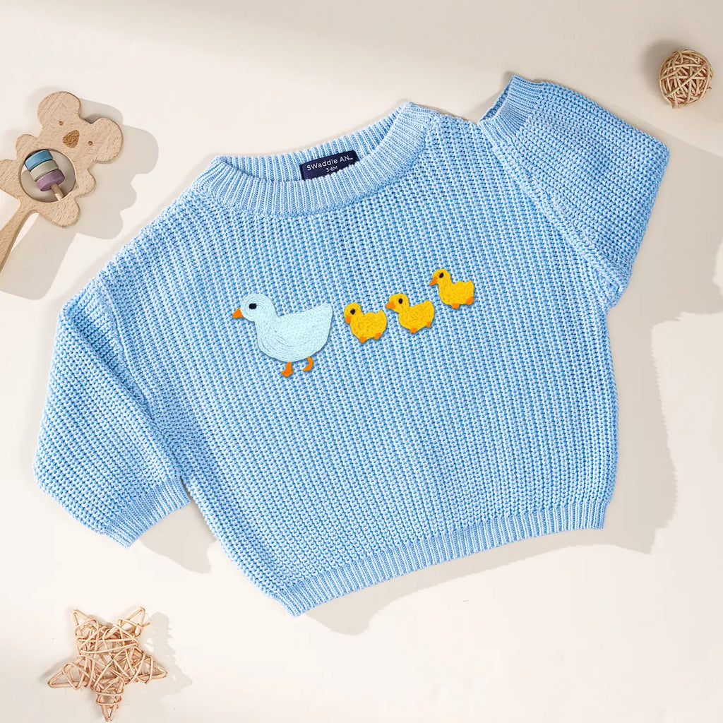 Hand Embroidered Marching Ducks Baby Knit Sweater – Stitching Tales Shop