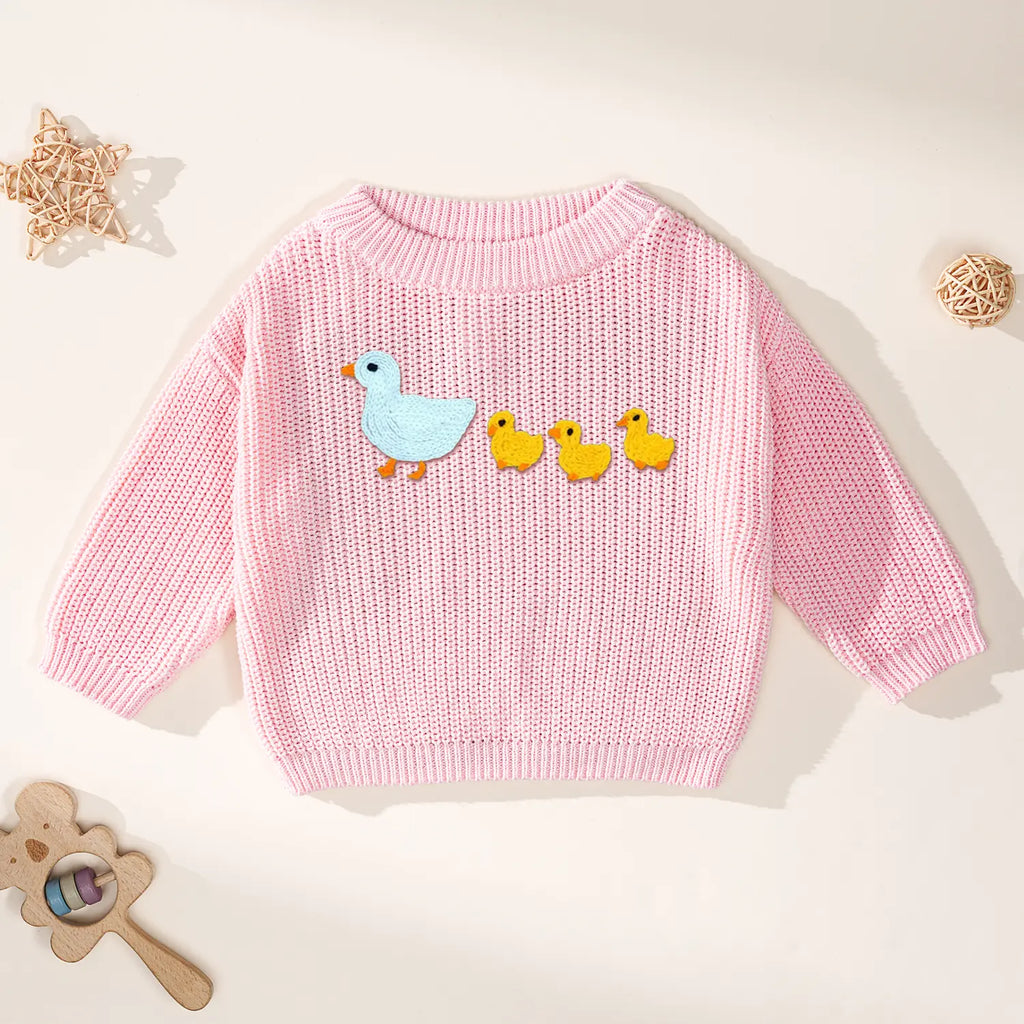 Hand Embroidered Marching Ducks Baby Knit Sweater – Stitching Tales Shop