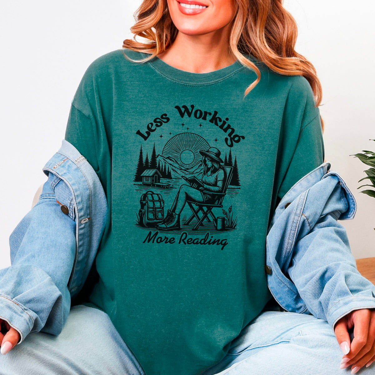 Less Working More Reading - Comfort Colors Heavyweight Shirt | Cozy Bookworm Tee Perfect for Summer and Fall