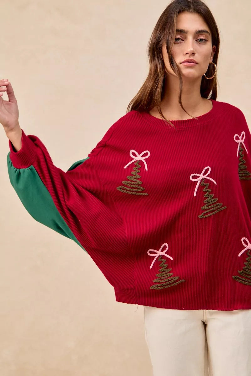 BiBi Christmas Theme Tree Embroidered Sweater
