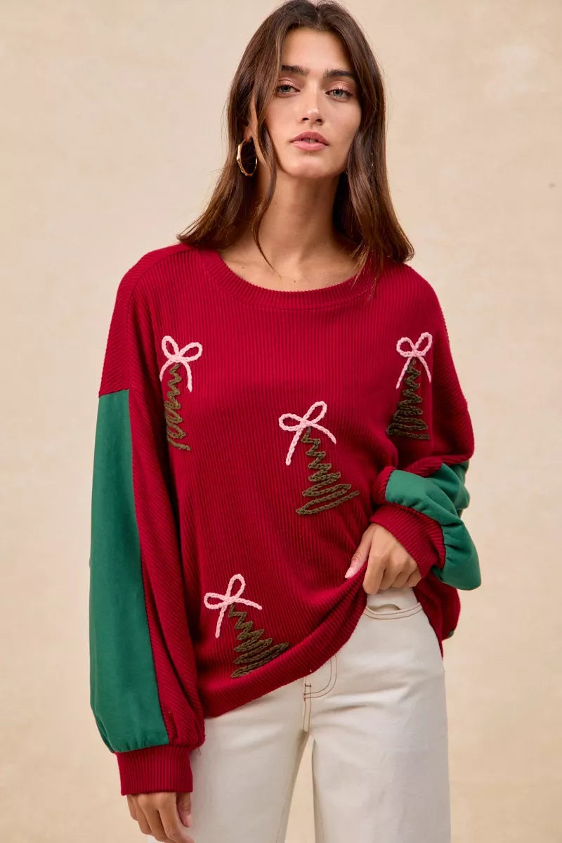 BiBi Christmas Theme Tree Embroidered Sweater
