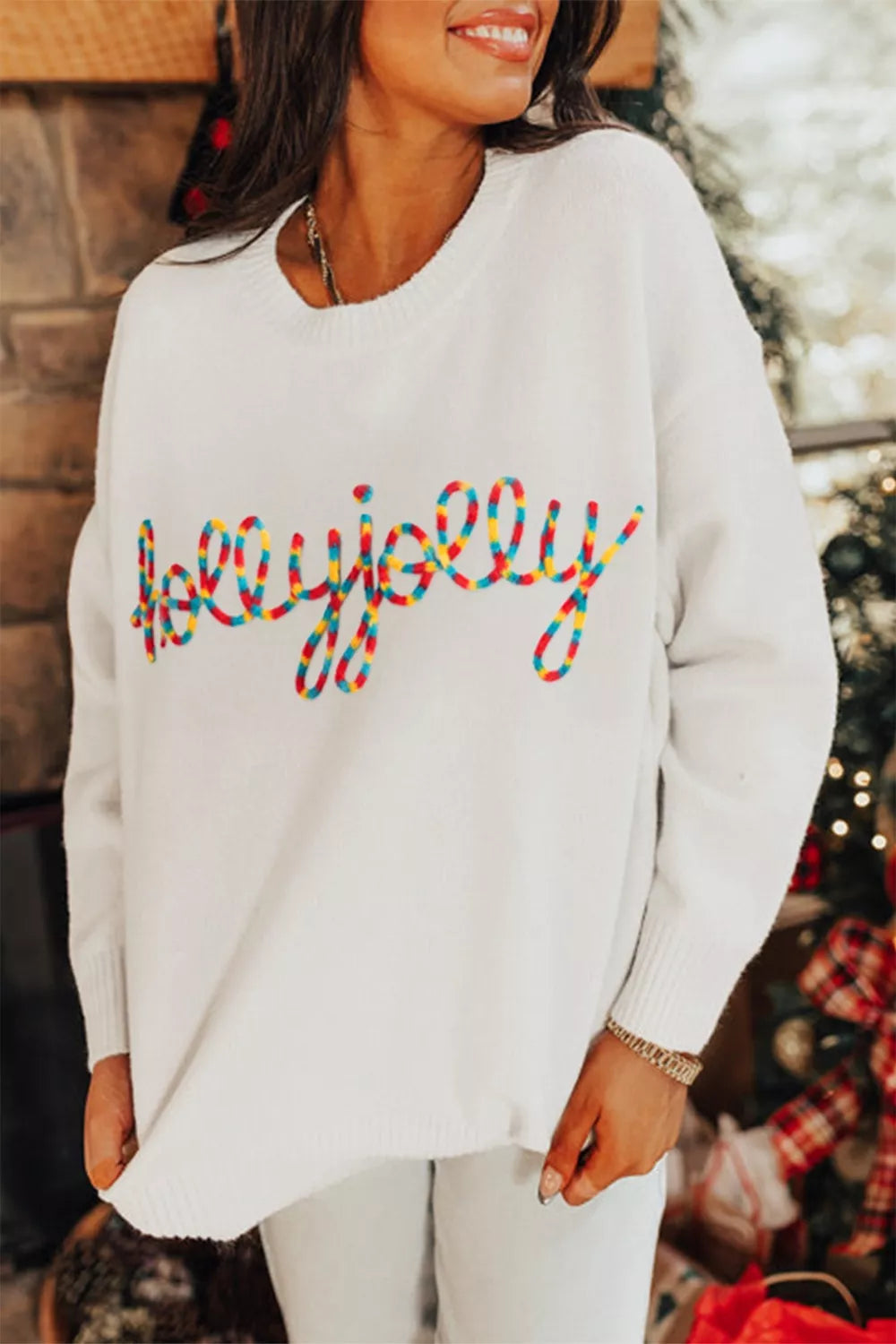 Colorful Holly Jolly Christmas Knit Loose Sweater