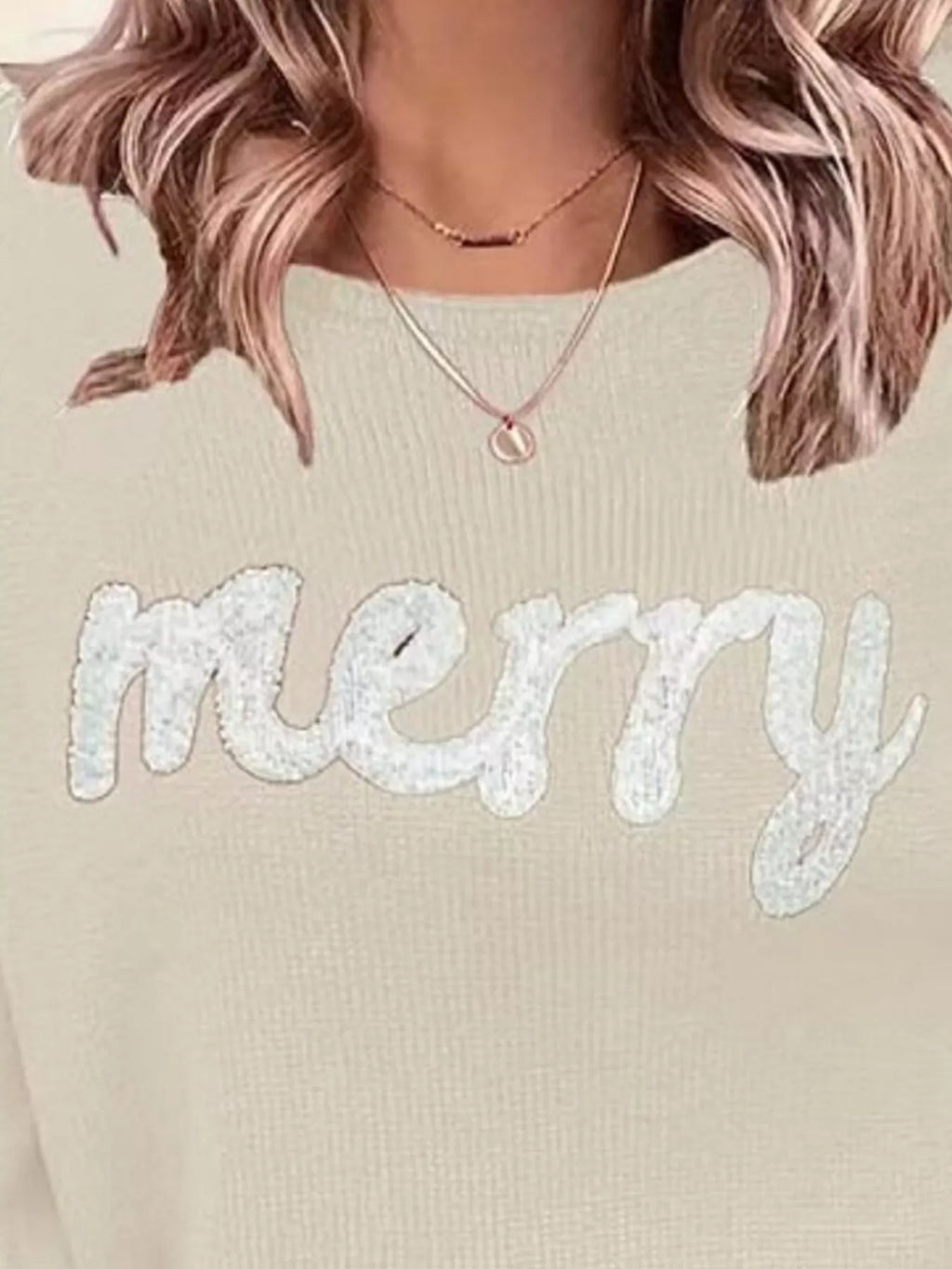 Merry Round Neck Dropped Shoulder Christmas Sweater