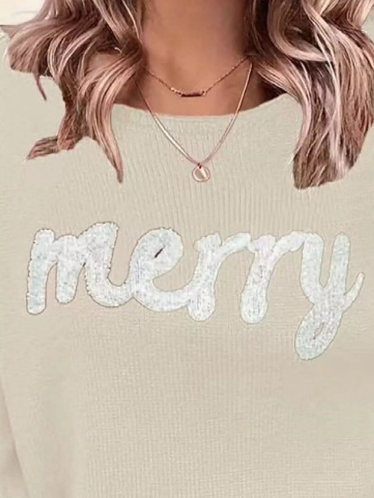 Merry Round Neck Dropped Shoulder Christmas Sweater