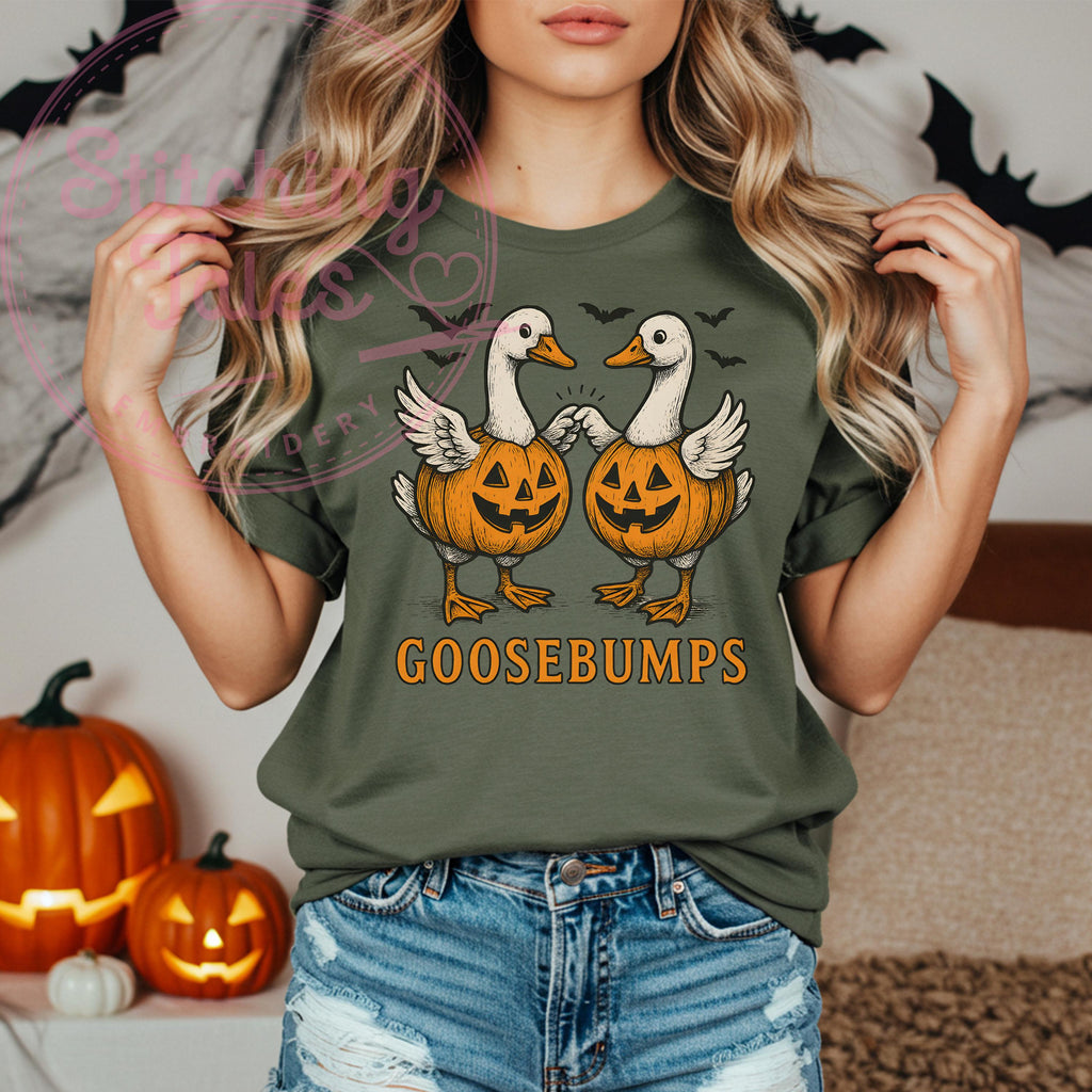 Goosebumps Halloween Tee, Comfort Colors Pumpkin Geese Shirt