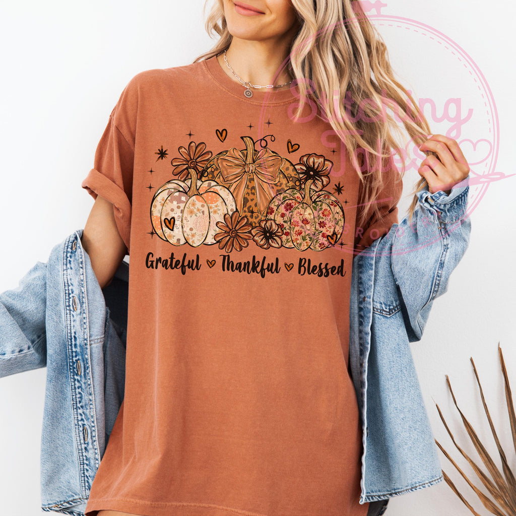 Grateful Thankful Blessed Shirt, Comfort Colors Fall Tee