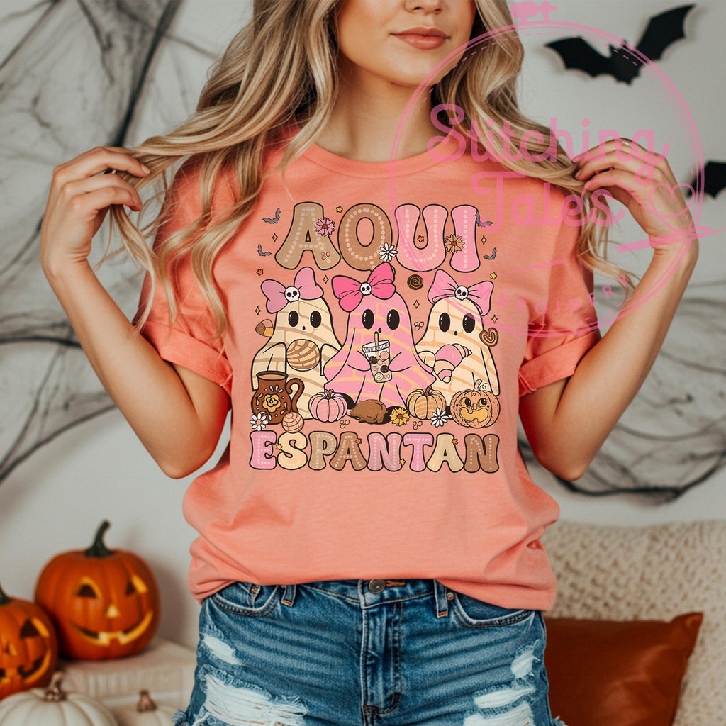 Aquí Espantan Ghost Tee, Funny Latina Halloween Shirt