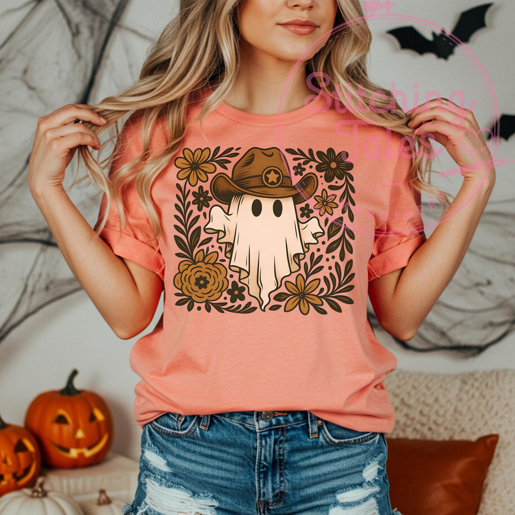 Cowboy Ghost Comfort Colors Tee, Spooky Western Halloween Shirt