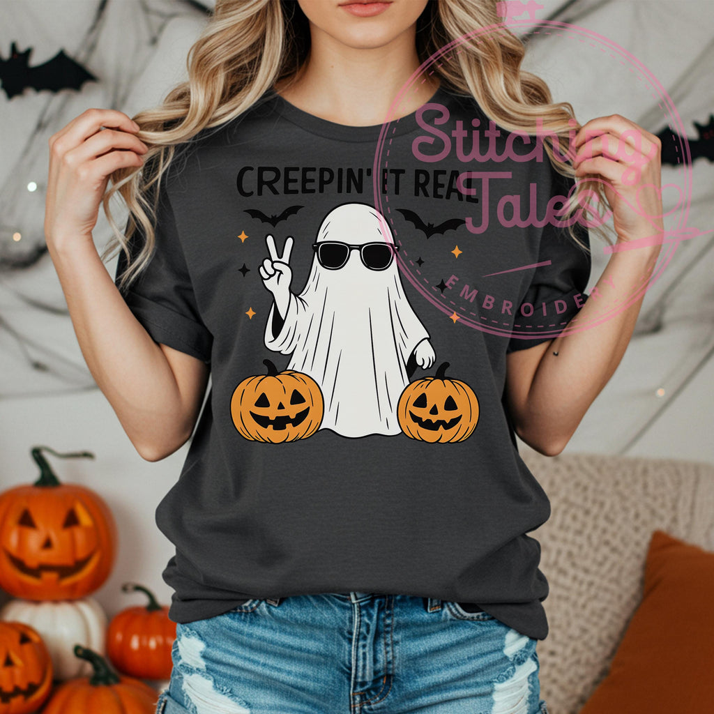 Creepin' It Real Ghost Tee, Comfort Colors Halloween Shirt