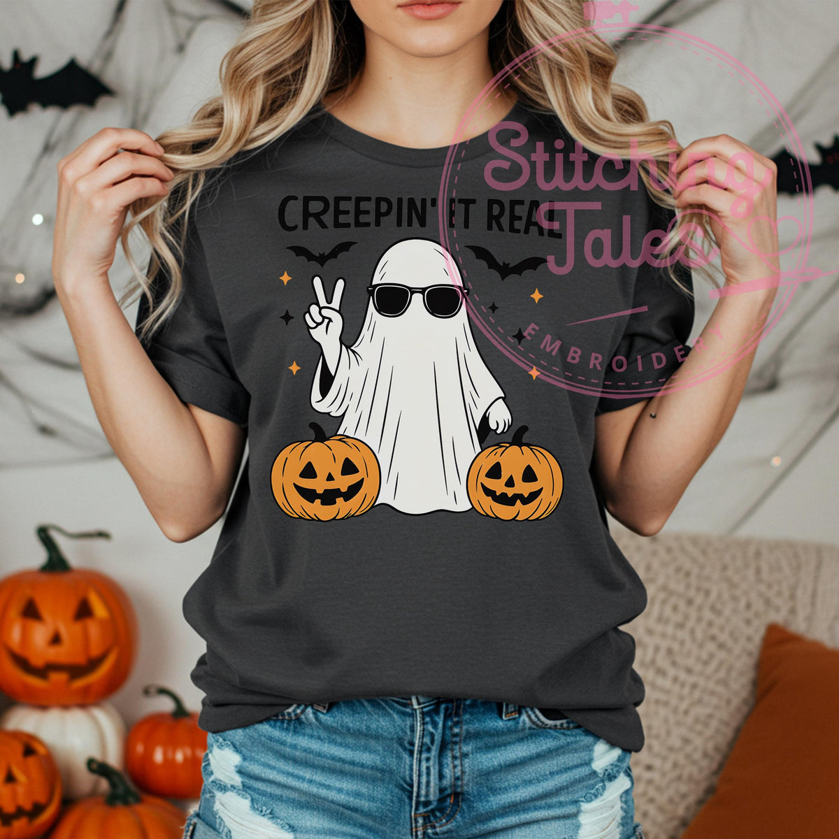 Creepin' It Real Ghost Tee, Comfort Colors Halloween Shirt