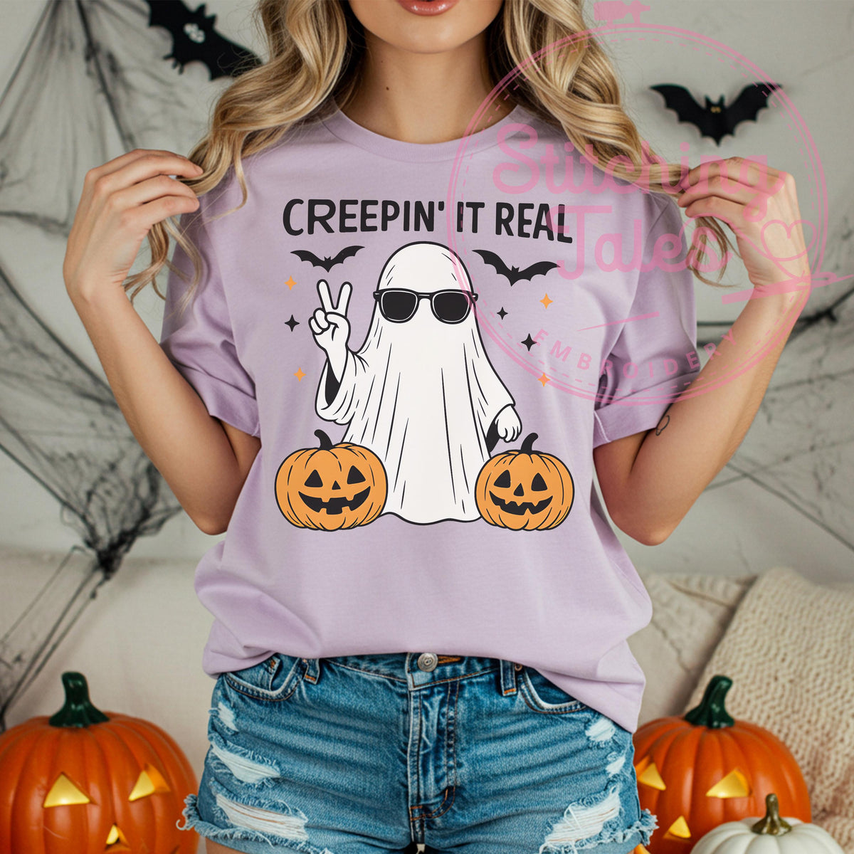 Creepin' It Real Ghost Tee, Comfort Colors Halloween Shirt