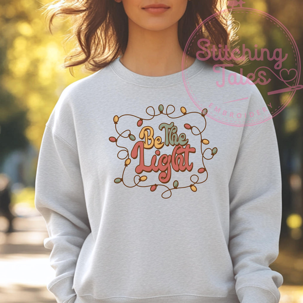 Be The Light Sweatshirt, Pink Christmas Lights Crewneck, Gildan 18000
