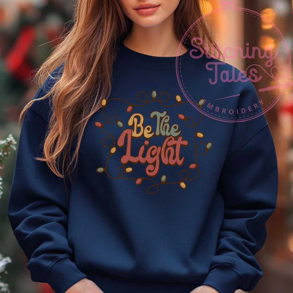 Be The Light Sweatshirt, Pink Christmas Lights Crewneck, Gildan 18000