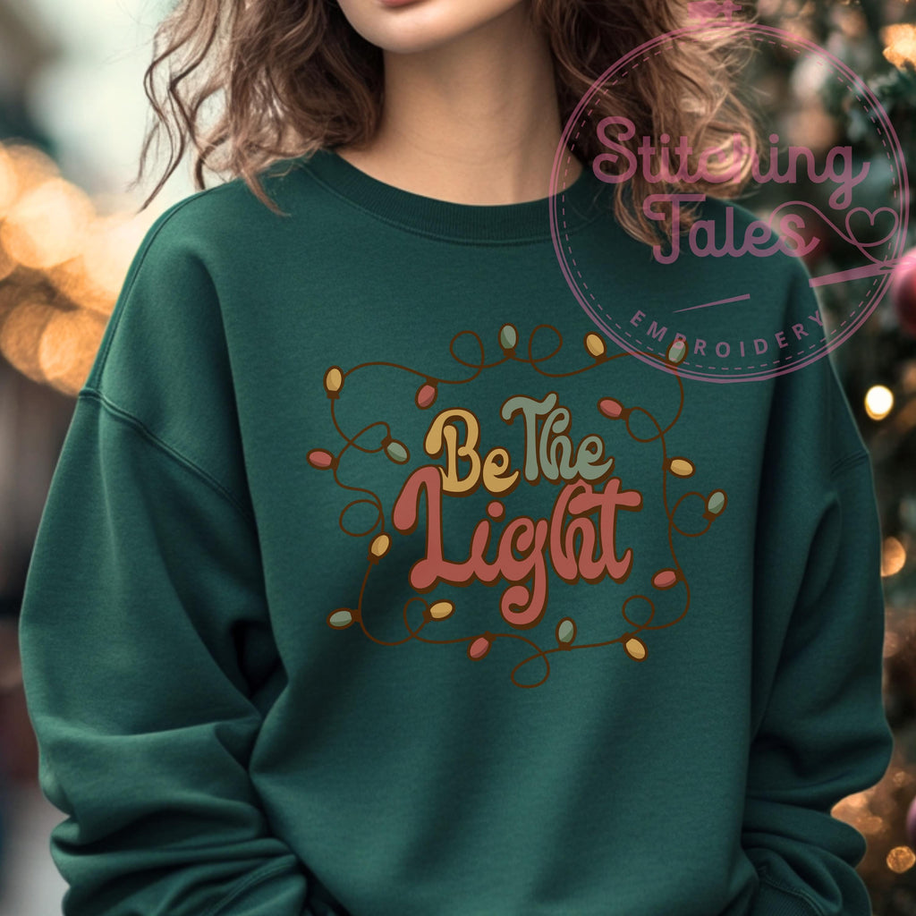 Be The Light Sweatshirt, Pink Christmas Lights Crewneck, Gildan 18000