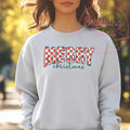 Merry Christmas Checkered Crewneck Sweatshirt, Festive Holiday Top