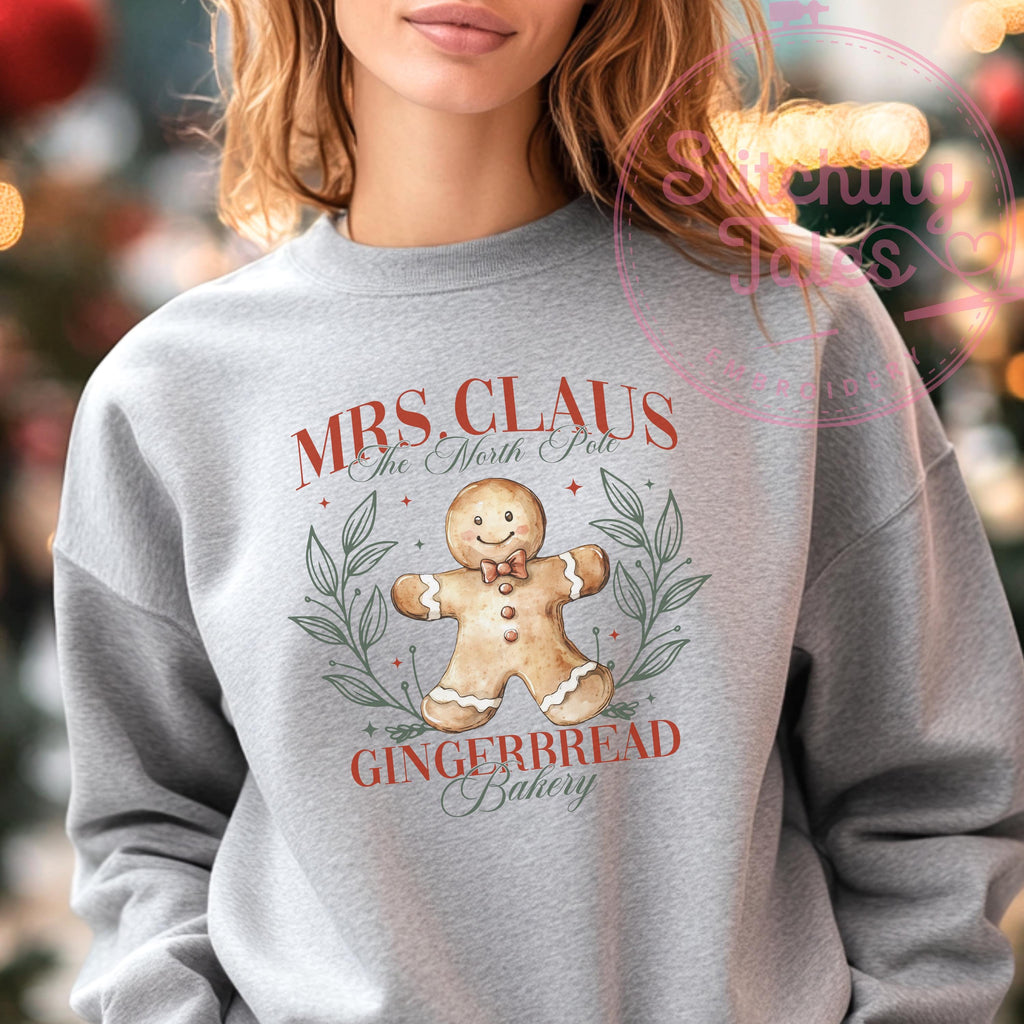 Mrs. Claus Gingerbread Bakery Sweatshirt, Vintage Christmas Crewneck