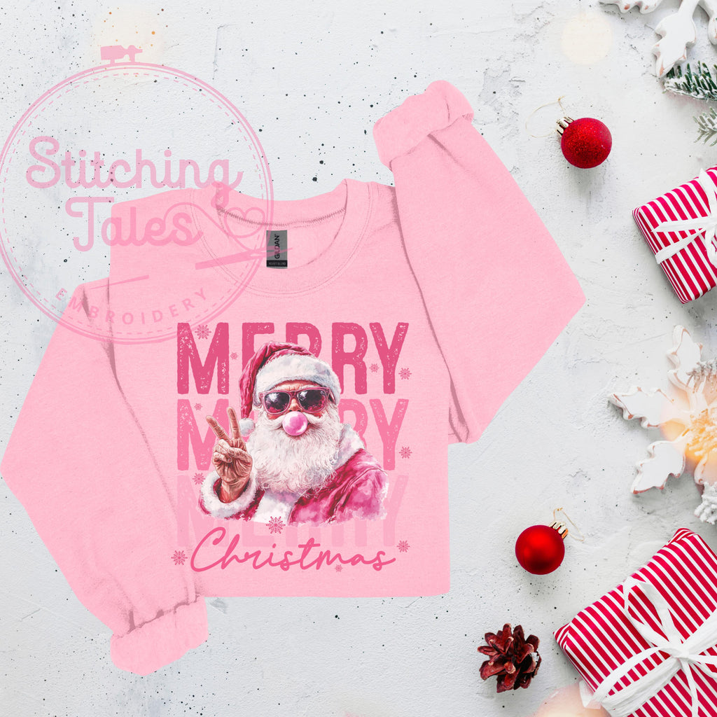 Pink Santa Christmas Sweatshirt, Retro Xmas Pullover, Gildan
