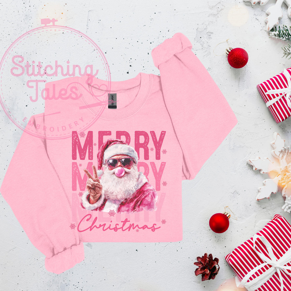 Pink Santa Christmas Sweatshirt, Retro Xmas Pullover, Gildan