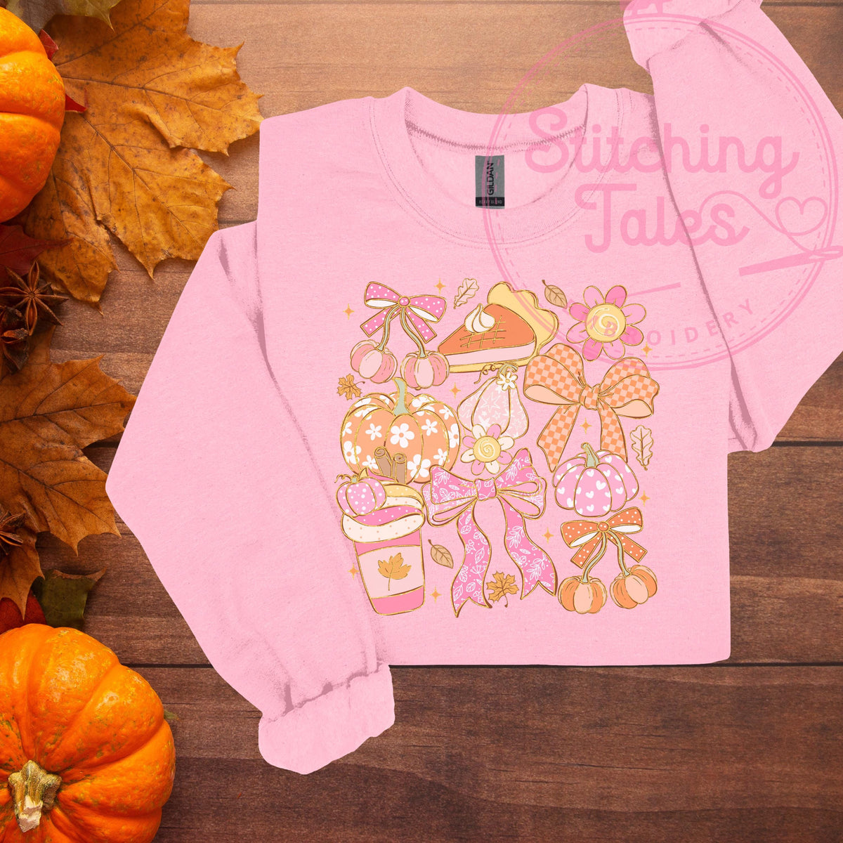 Coquette Fall T-Shirt, Girly Pumpkin Bows, Comfort Colors Tee