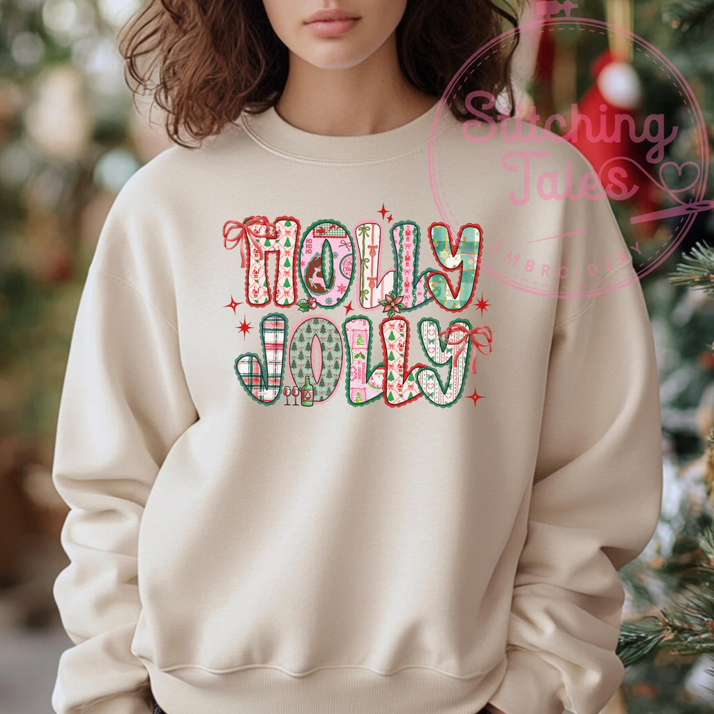 Holly Jolly Christmas Sweatshirt, Pink Festive Crewneck