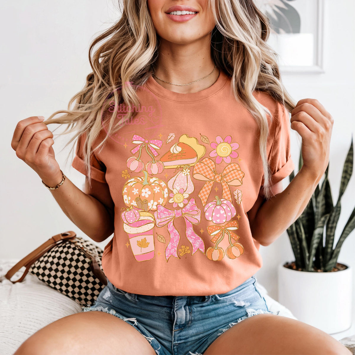 Coquette Fall T-Shirt, Girly Pumpkin Bows, Comfort Colors Tee