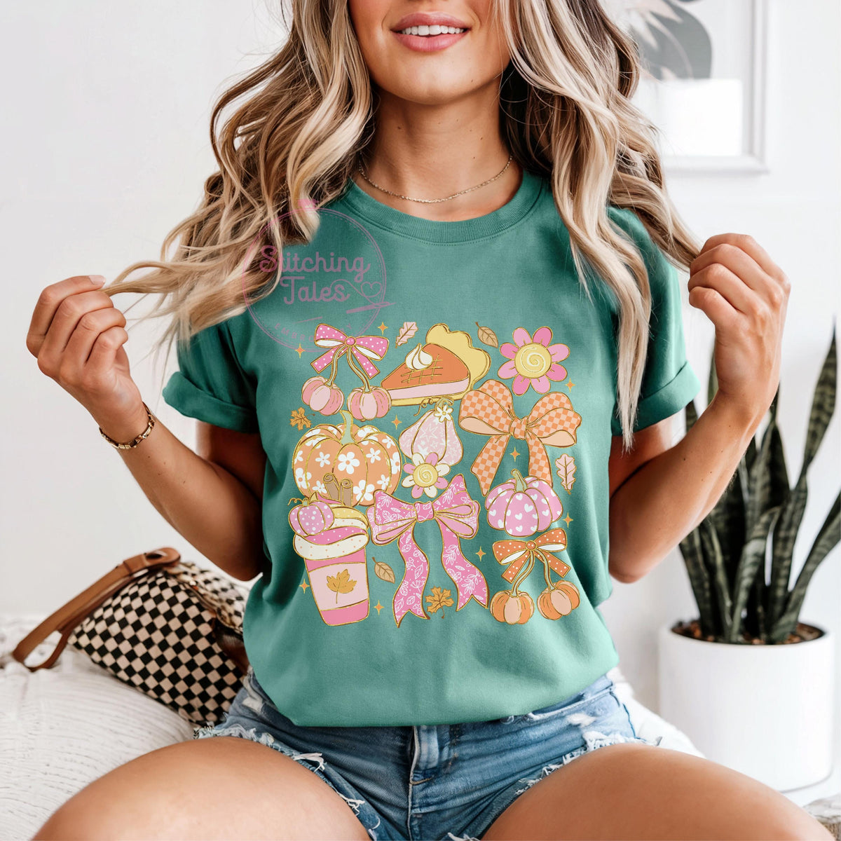 Coquette Fall T-Shirt, Girly Pumpkin Bows, Comfort Colors Tee