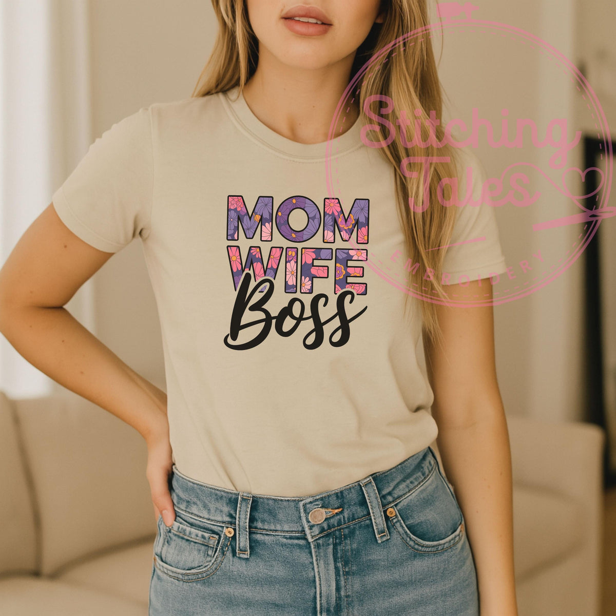 Mom Wife Boss Shirt, Floral Graphic Tee, Mom Empowerment Gift