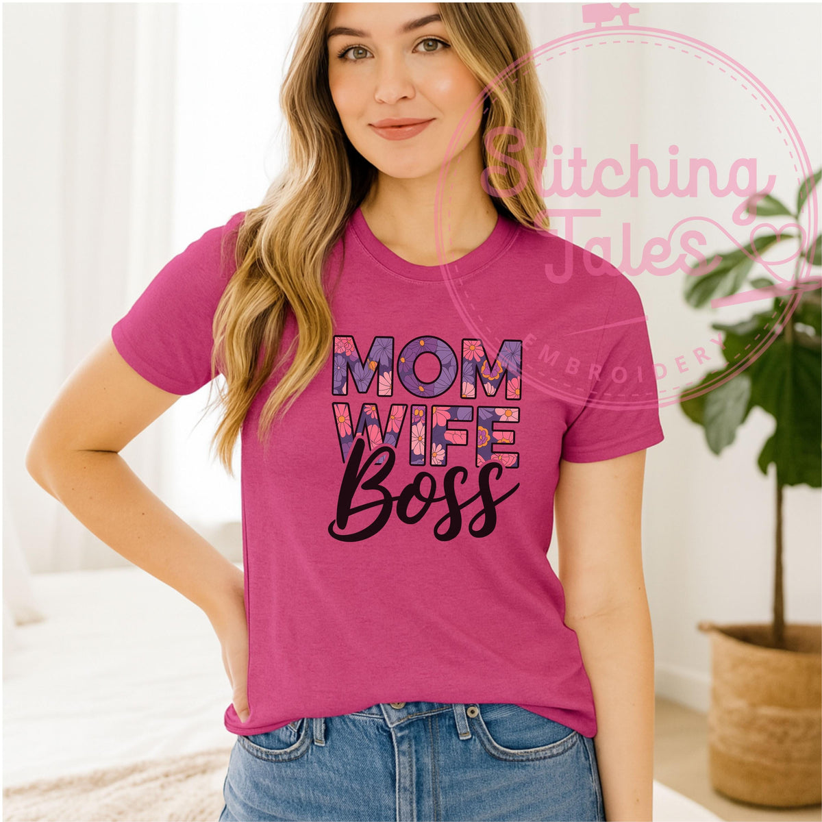 Mom Wife Boss Shirt, Floral Graphic Tee, Mom Empowerment Gift