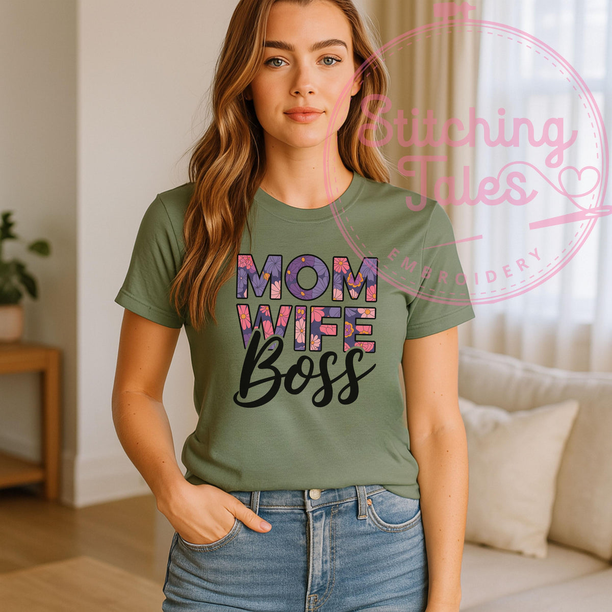 Mom Wife Boss Shirt, Floral Graphic Tee, Mom Empowerment Gift