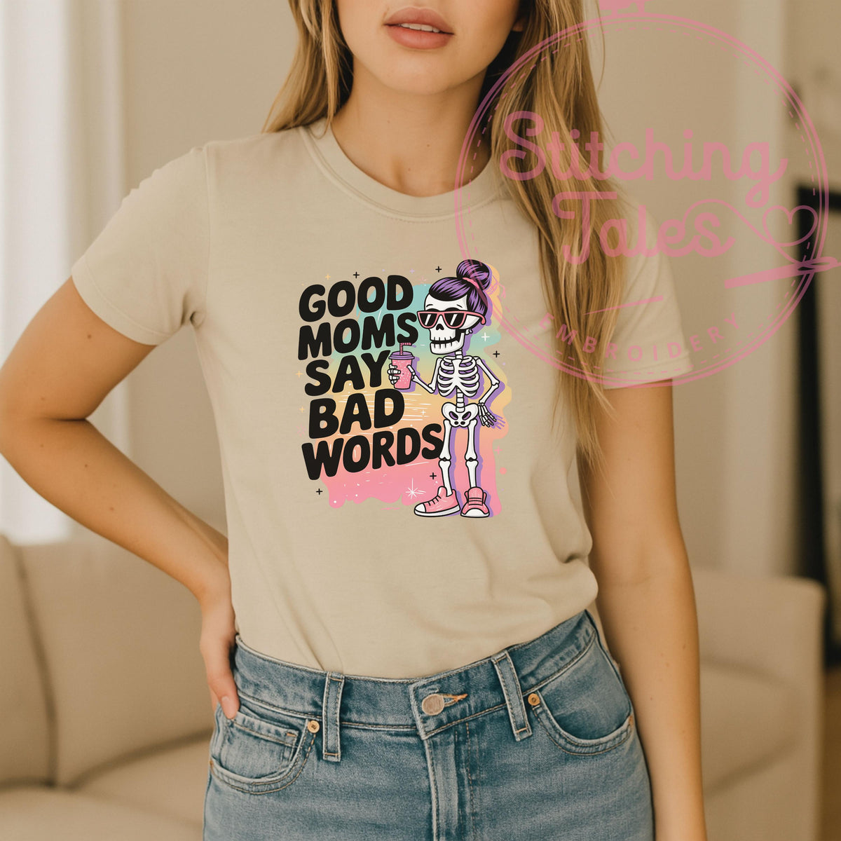 Funny Mom Shirt, Good Moms Say Bad Words, Skeleton Graphic Tee