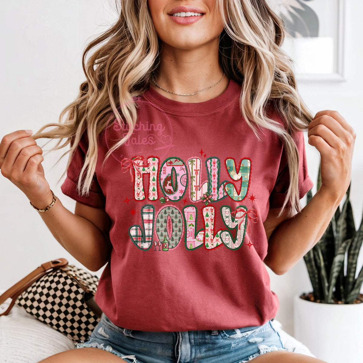 Holly Jolly Christmas Sweatshirt, Pink Festive Crewneck