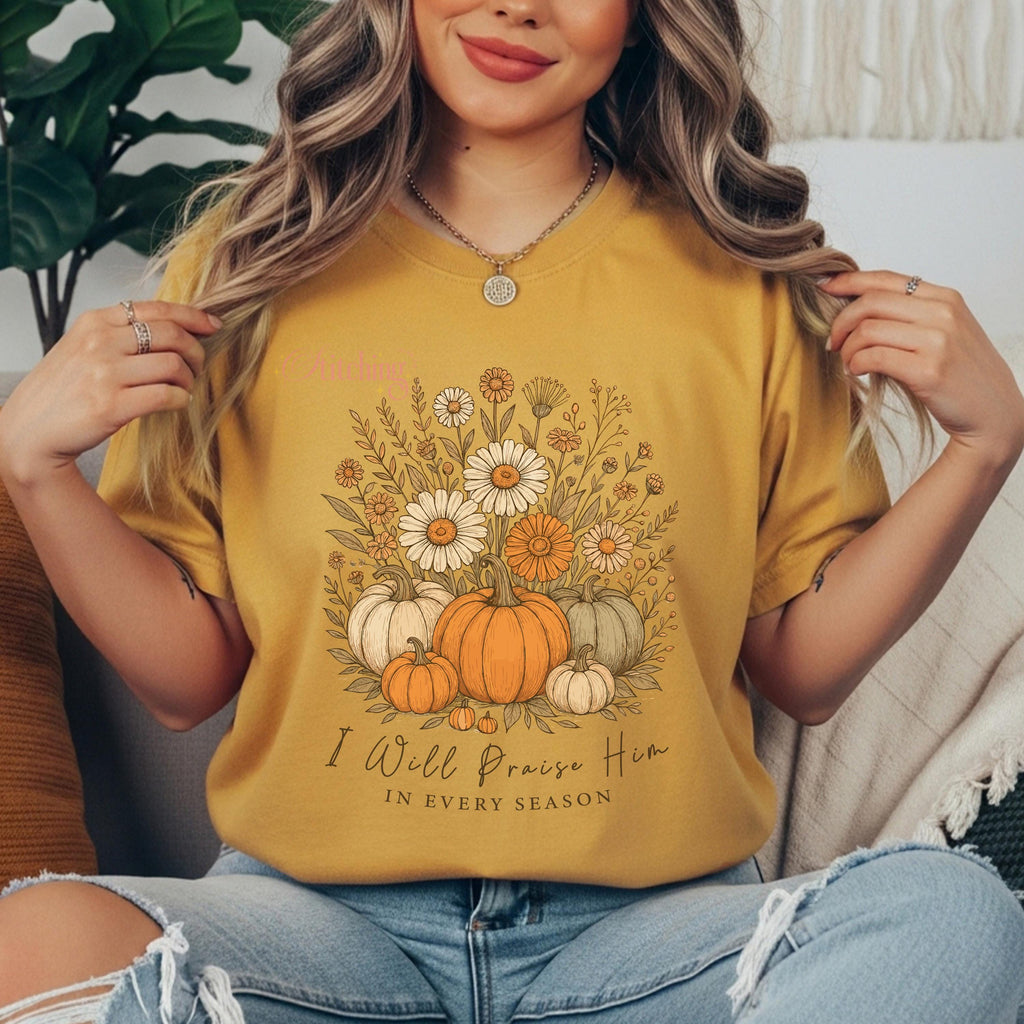 Fall Christian Tee | Pumpkin Floral Comfort Colors Thanksgiving Shirt