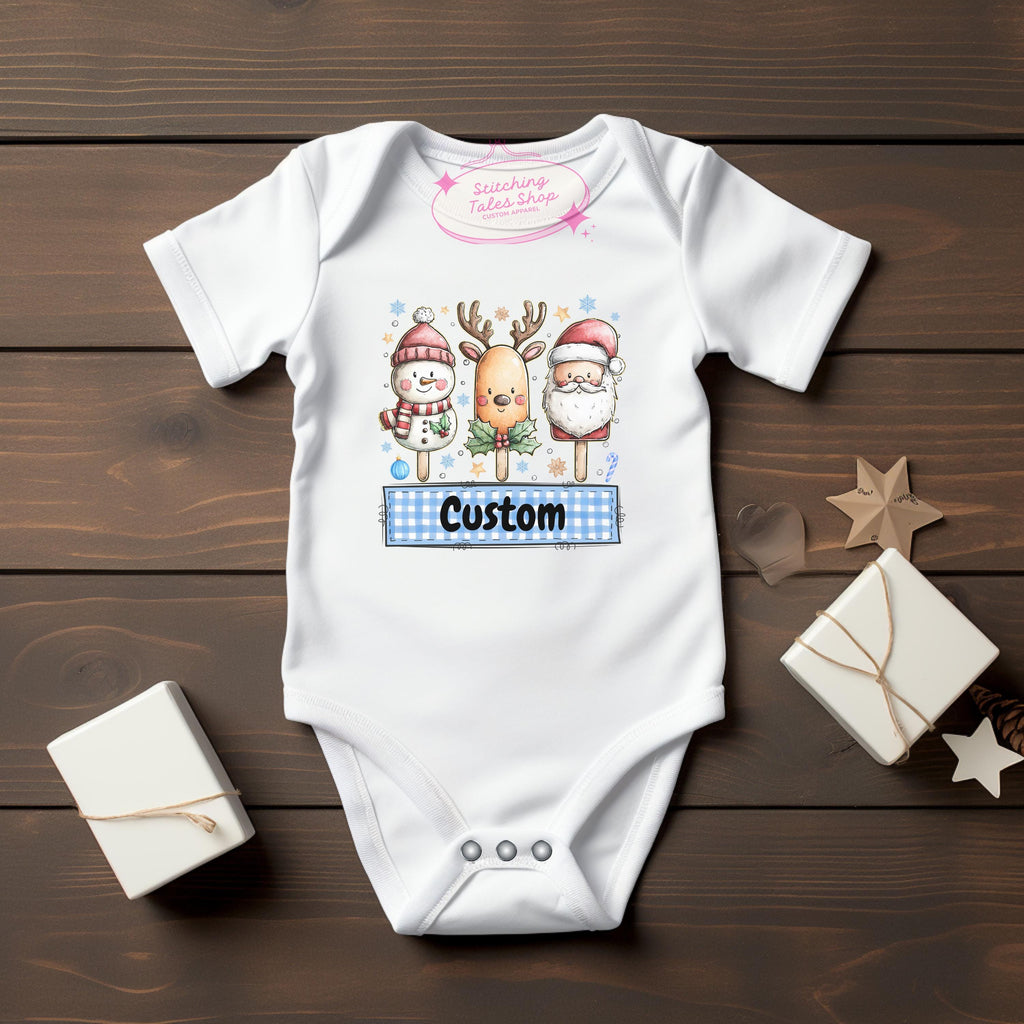 Custom Christmas Baby Onesie, Santa Reindeer Snowman, Holiday Bodysuit