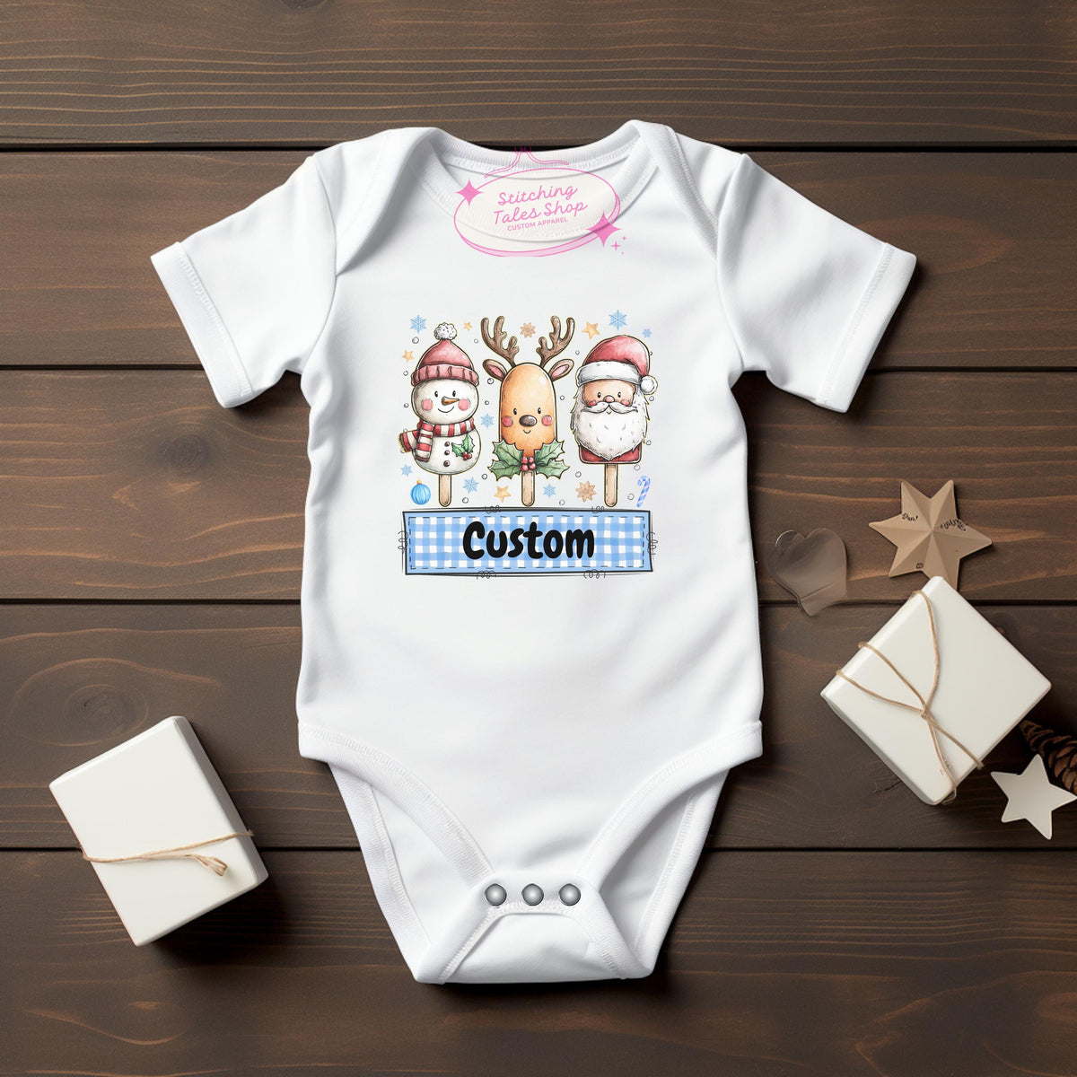 Custom Christmas Baby Onesie, Santa Reindeer Snowman, Holiday Bodysuit