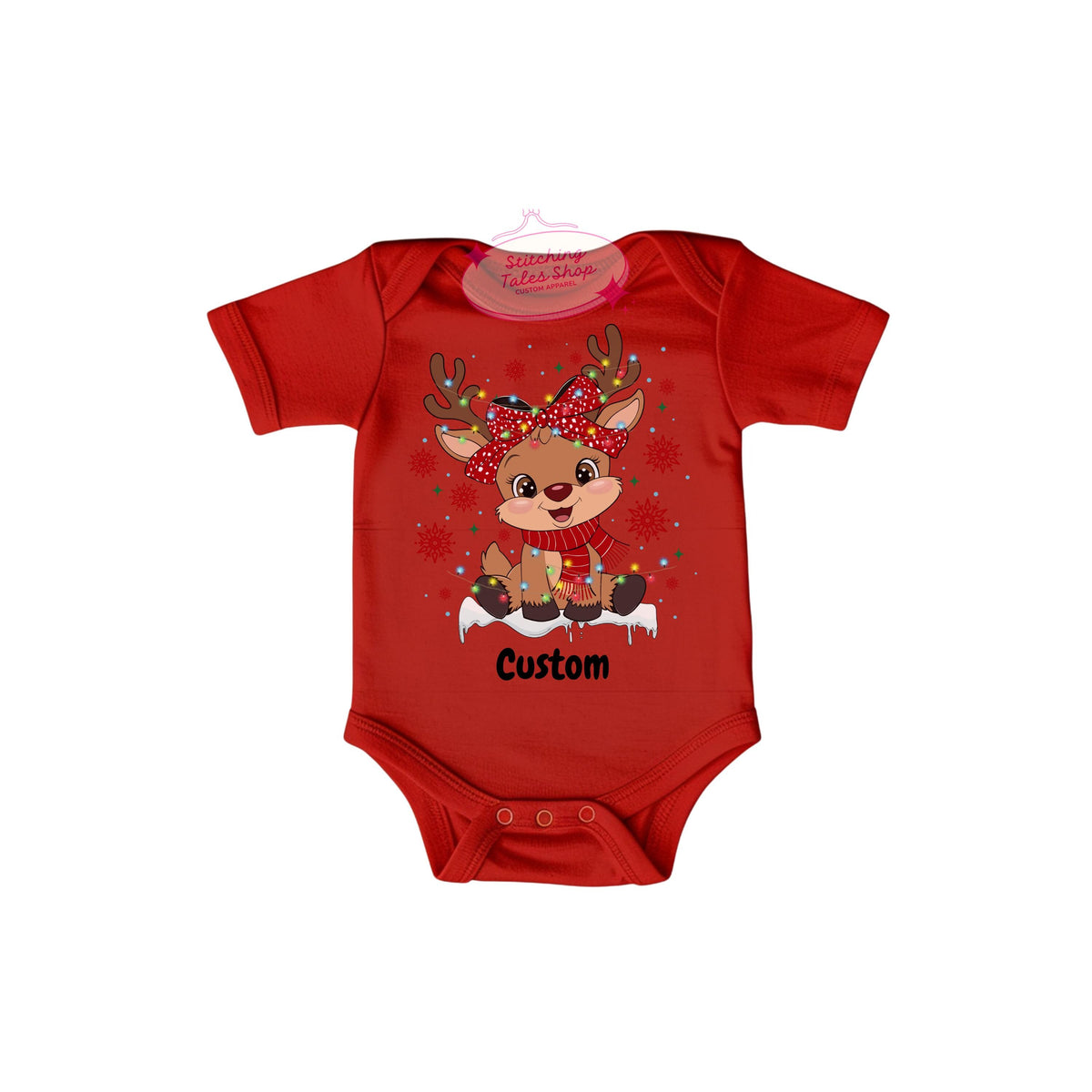 Personalized Reindeer Christmas Onesie, Baby's First Christmas