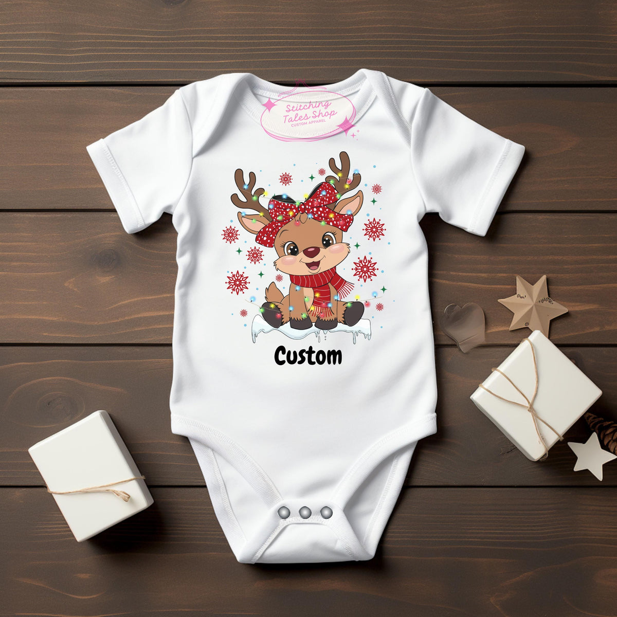 Personalized Reindeer Christmas Onesie, Baby's First Christmas