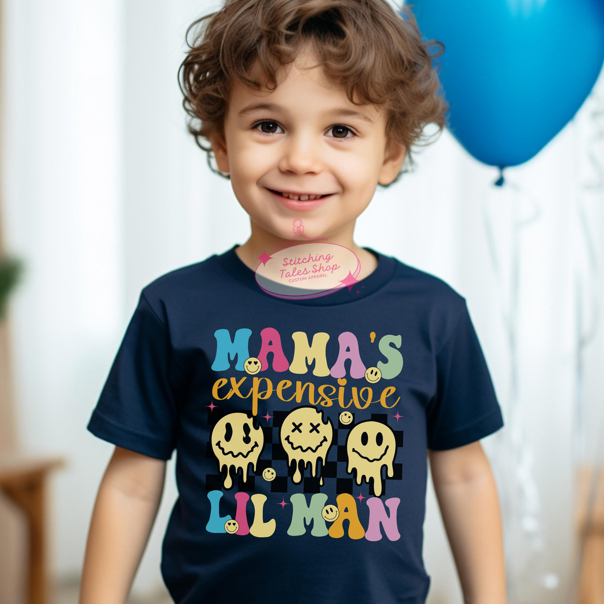 Mama's Expensive Lil Man Toddler Shirt, Retro Smiley Face Graphic Tee