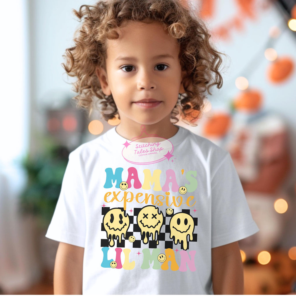 Mama's Expensive Lil Man Toddler Shirt, Retro Smiley Face Graphic Tee
