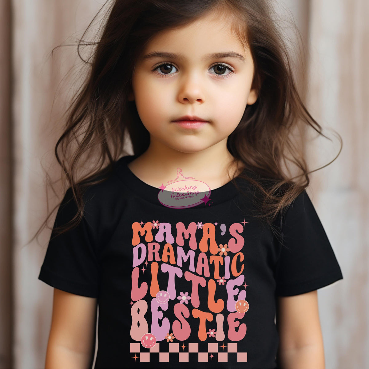 Mama's Dramatic Little Bestie Toddler Shirt, Retro Groovy Tee