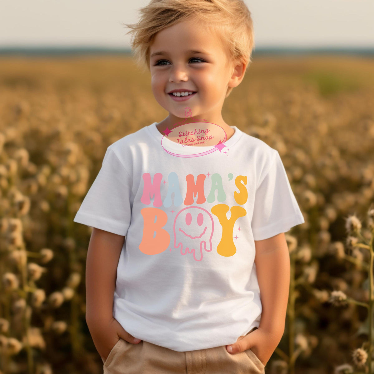 Mama's Boy Toddler Shirt, Retro Smiley Face Tee, Groovy Graphic Tee, Bella Canvas 3001T