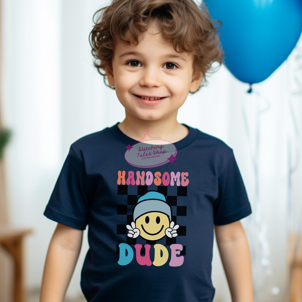 Retro Smiley Face Toddler Tee, Checkered Boys Graphic Shirt, Bella Canvas