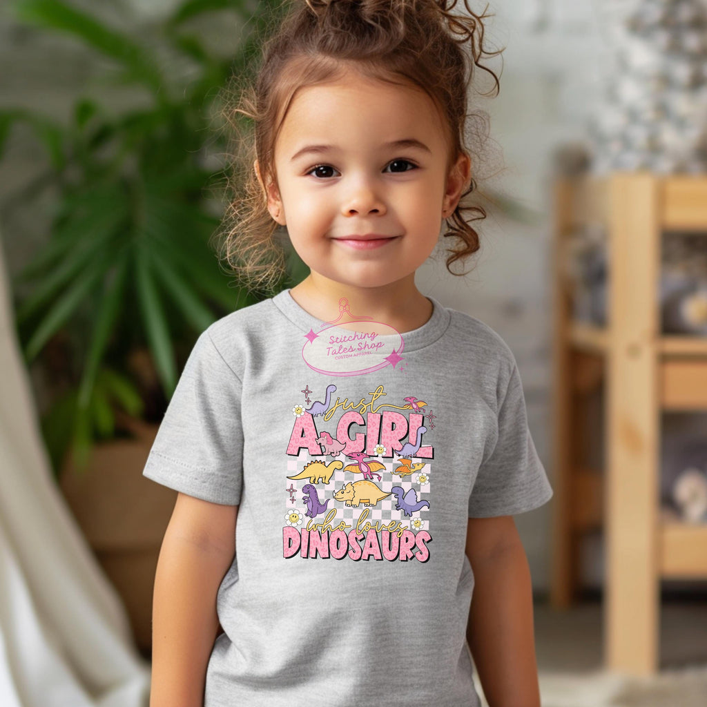 Dinosaur Toddler Shirt, Retro Dino Tee, Girl's Bella Canvas Top